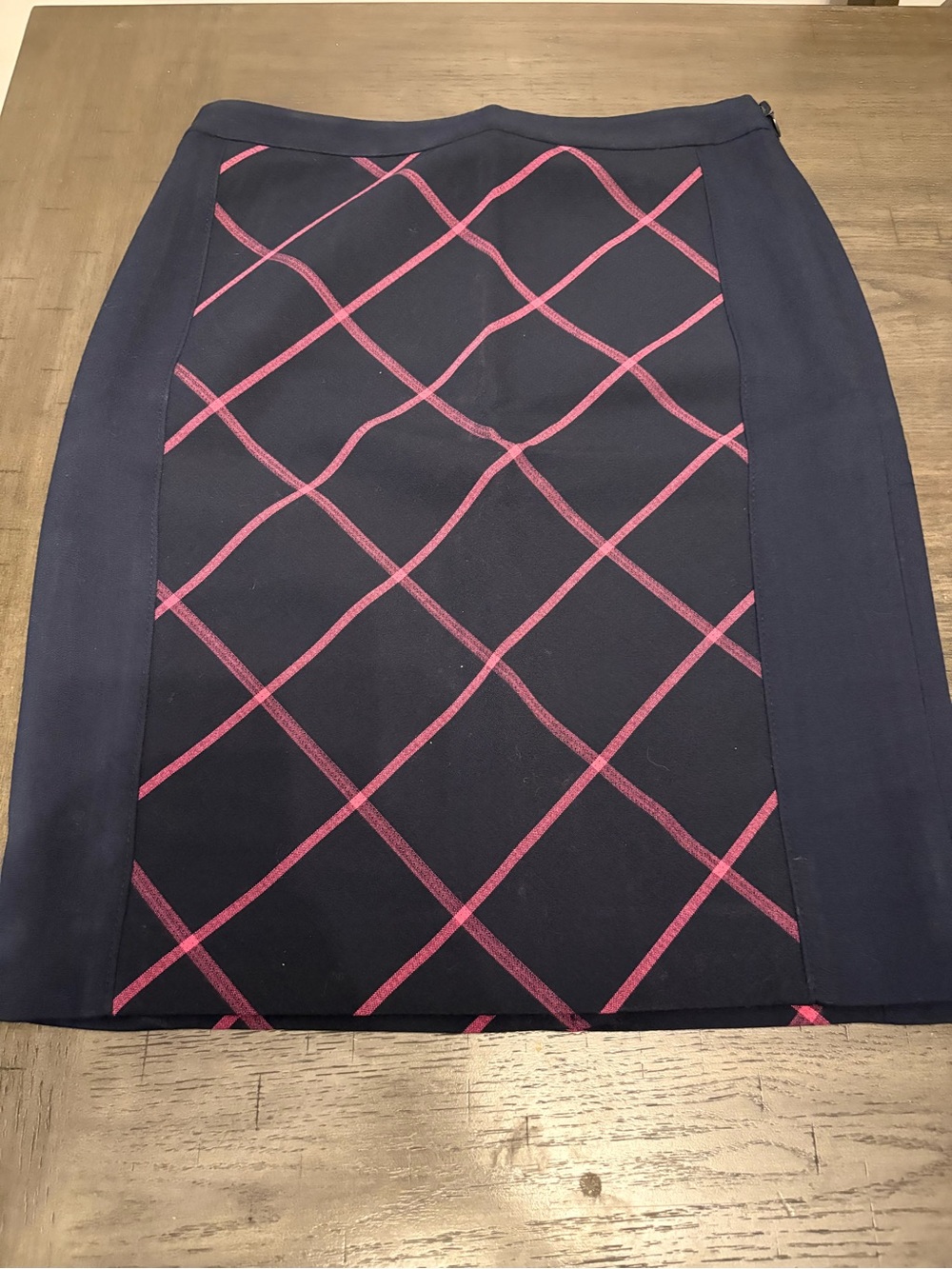 The Limited Navy Pencil High Waisted Skirt with Pink Windowpane Grid